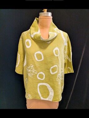 LAGENLOOK Cowl neck Top CHALET et CECI Chartreuse Boxy LARGE+